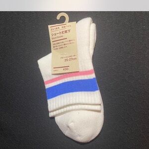 Muji X Lawson White Socks with Blue and Pink Stripes